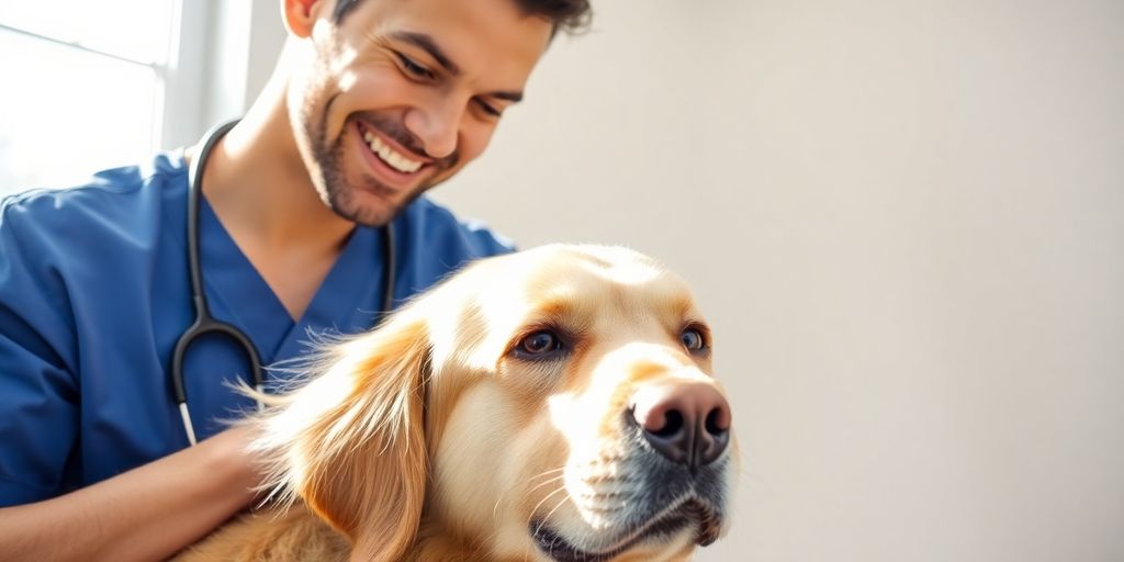 Happy vet playing with a dog